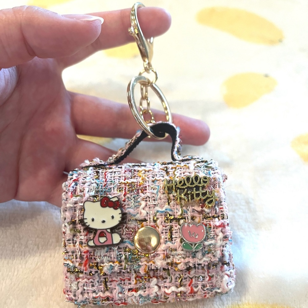 Hello Kitty Pink Tweed Mini Purse Charm Keyring